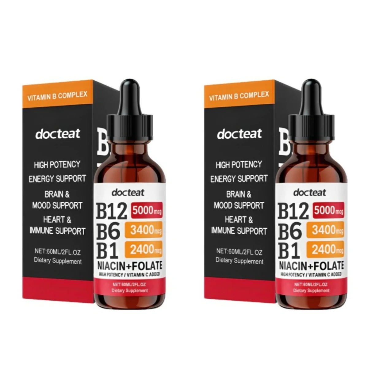VitaminB Complex Liquid Supplement 60ml with VitaminB1/B6/B12 Support Energy Generation Supplementation and Immune System Health
