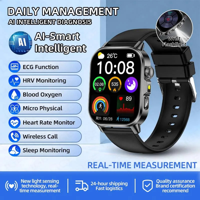 LIGE New ECG+PPG Smart Watch Blood Fat Uric Acid Blood Pressure Body Temperature Bluetooth Call Men Women Health Smartwatch 2026