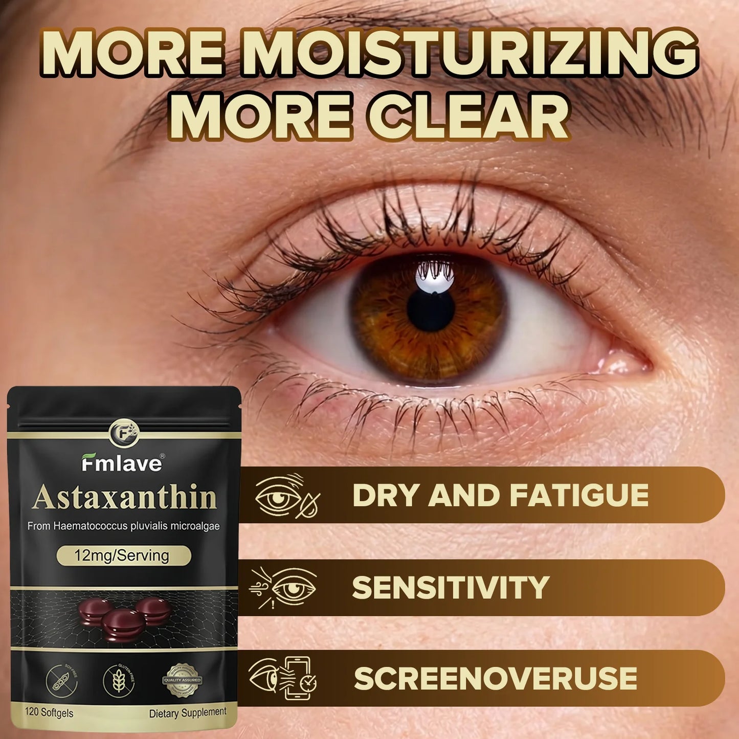 Fmlave Premium Astaxanthin 12mg, Natural Antioxidant Supplement for Eye, Joint, Skin Health,Microalgae Source, 120 Softgels