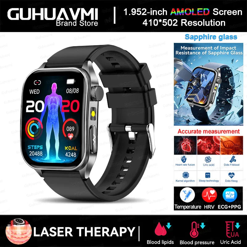 2026New Health Smartwatch 650nm Laser Therapy Men ECG Blood Pressure Lipid Uric Acid Bluetooth Call For Android IOS Smart Watch