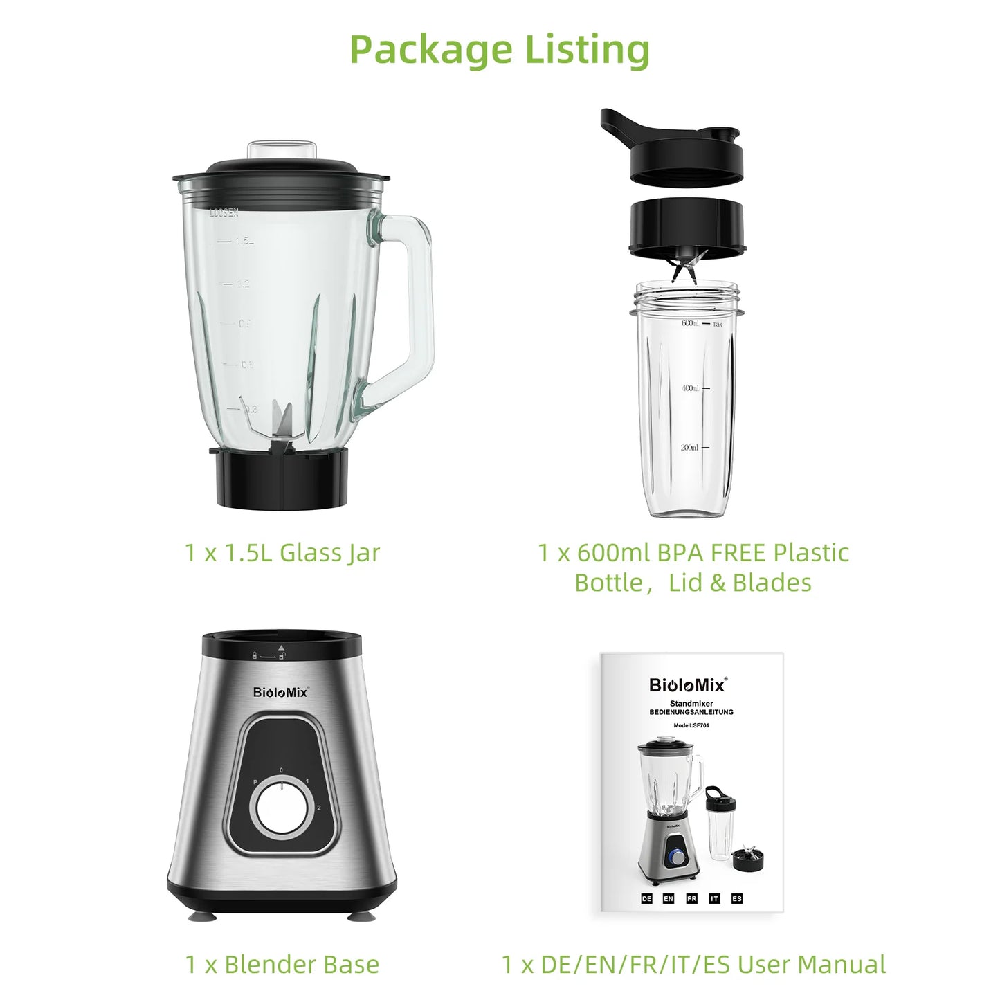 Biolomix 1300W Blender For Smoothies Frozen Drinks And Sauces