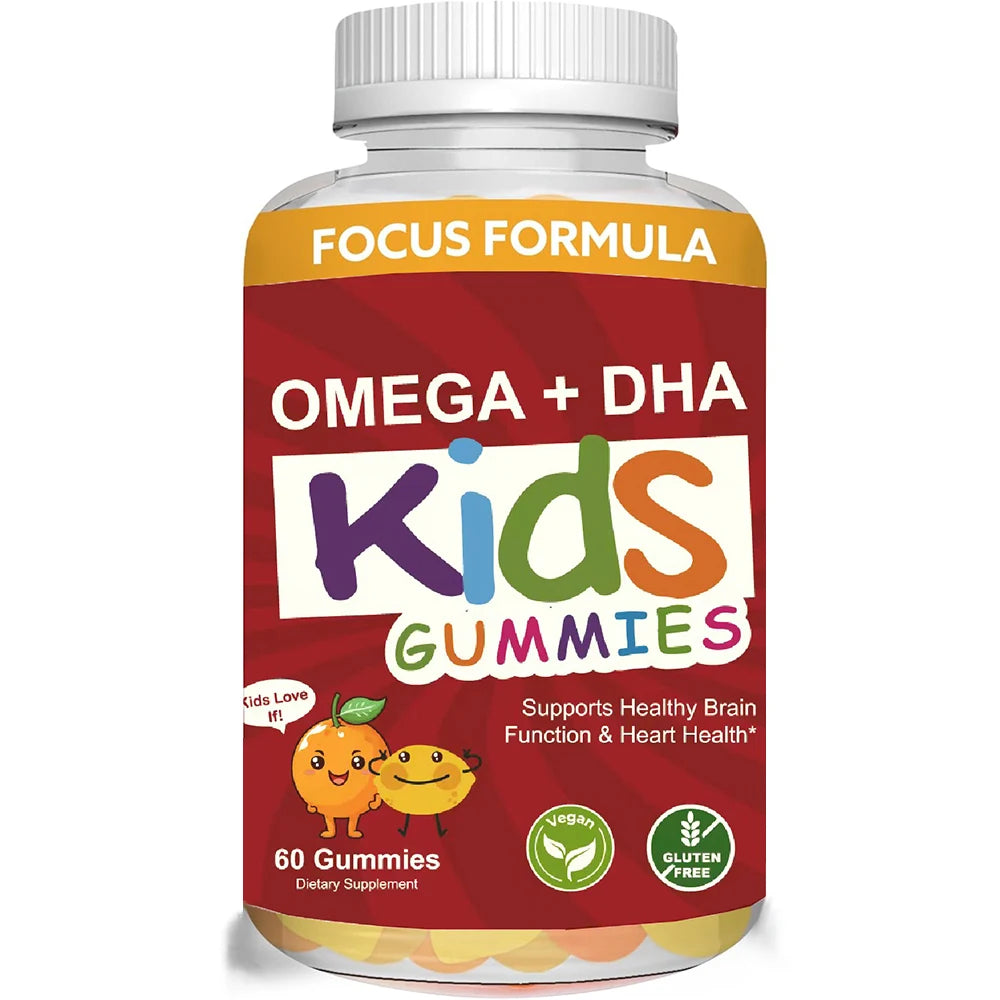 OMEGA + DHA Gummies for Kids, with Omega 3 6 9 + DHA, Vitamin C - Healthy Brain Function, Vision & Heart Health, Vegetarian