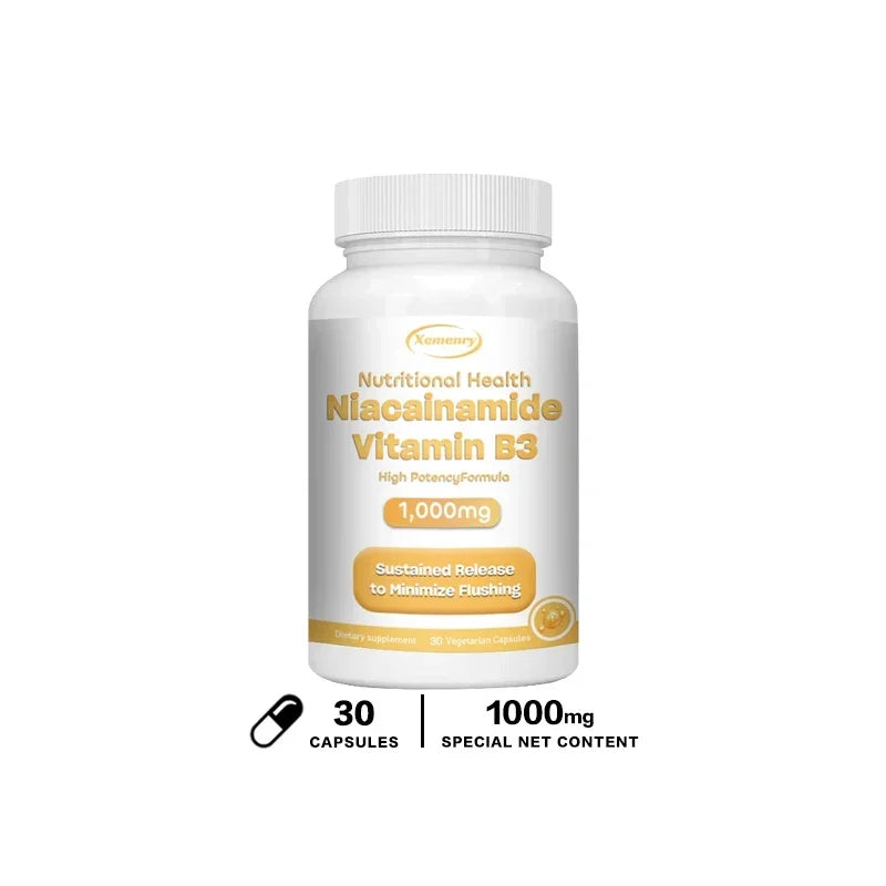 Niacinamide Vitamin B3 Capsules - Supports Brain Function and Heart Health, Boosts Energy Production, and Enhances Immunity