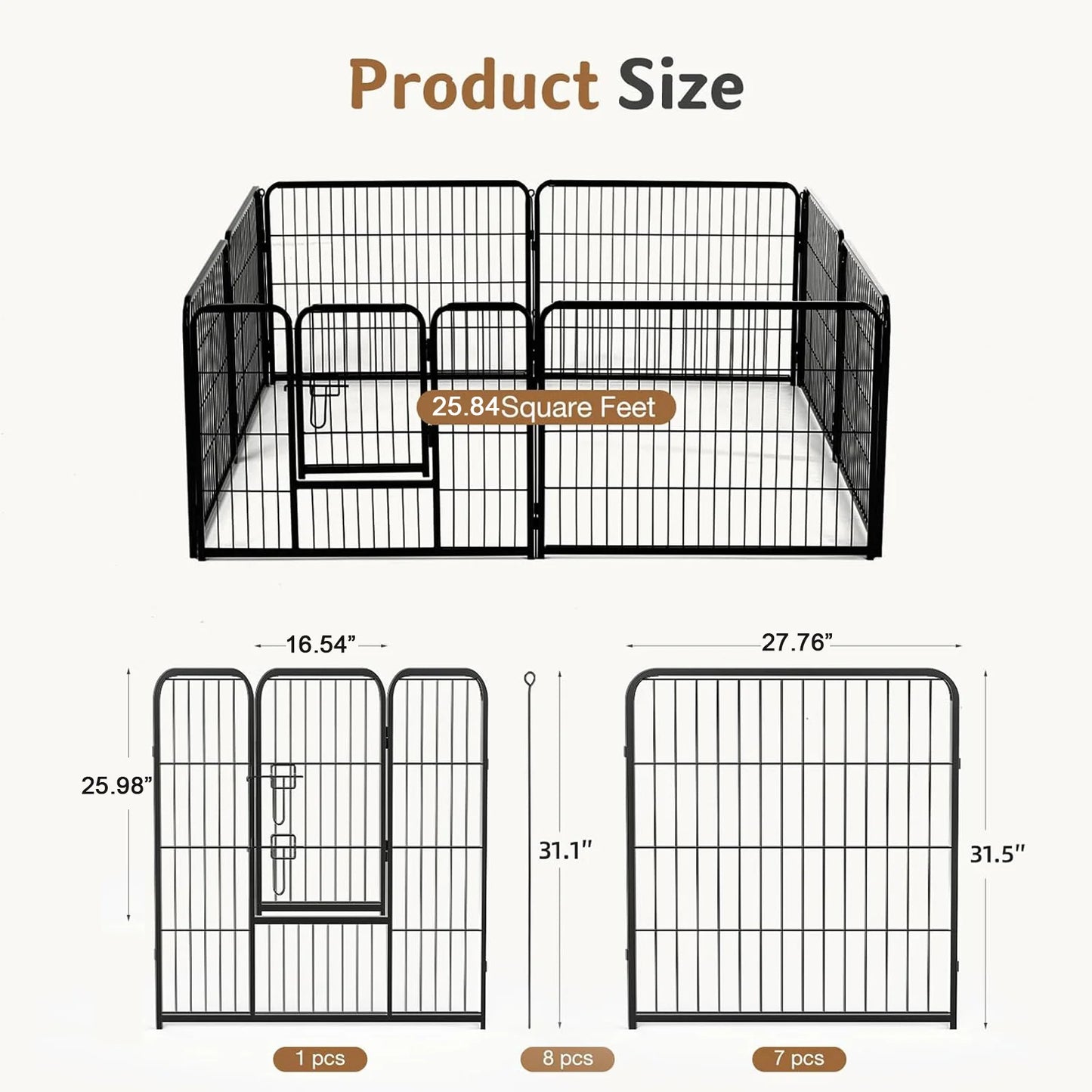 JHK Metal 8 Panel Dog Playpen Fence For Indoor Outdoor