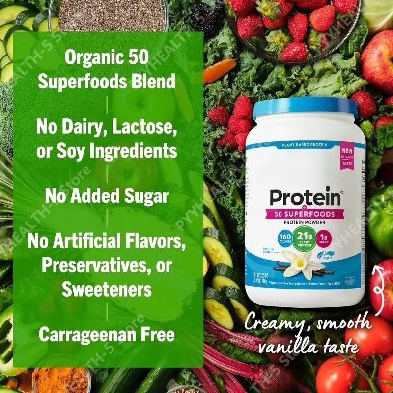 Organic Vegan Protein + 50 Superfoods Powder, 21g Plant Based Protein, 8g Prebiotic Fiber, No Lactose Health Food 2.02 Lb