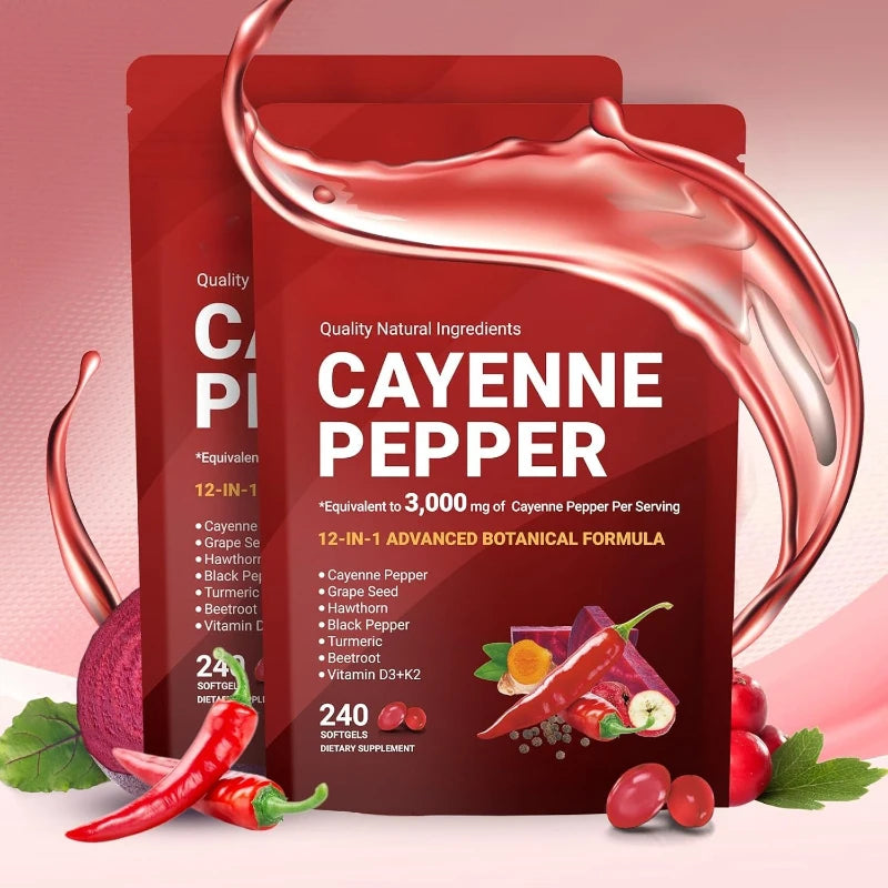 Cayenne Pepper Softgels Supplement with Grape Seed Beetroot Turmeric Vitamins D3 K2 Herbal Supports Leg Vein Blood Vessel Health
