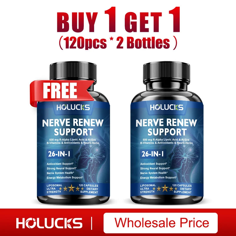 Nerve Renew Support Supplement, Alpha Lipoic Acid, Support Nervous System, Relieve Stress, Promotes Brain Function, Boost Energy