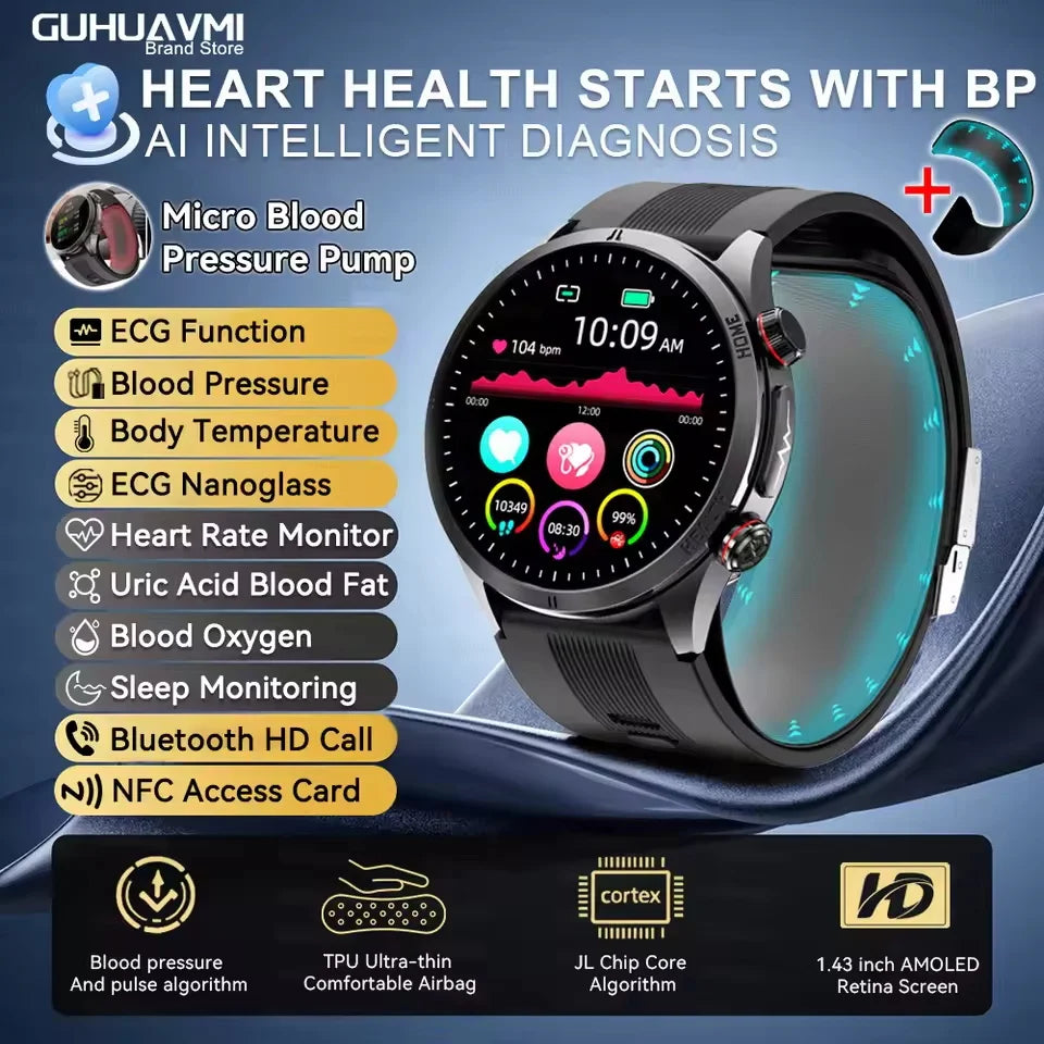 2026 New Air sac Health Smart Watch Men Blood Fat ECG Blood Pressure Broadcast NFC Bluetooth Call Health waterproof Smart Watch