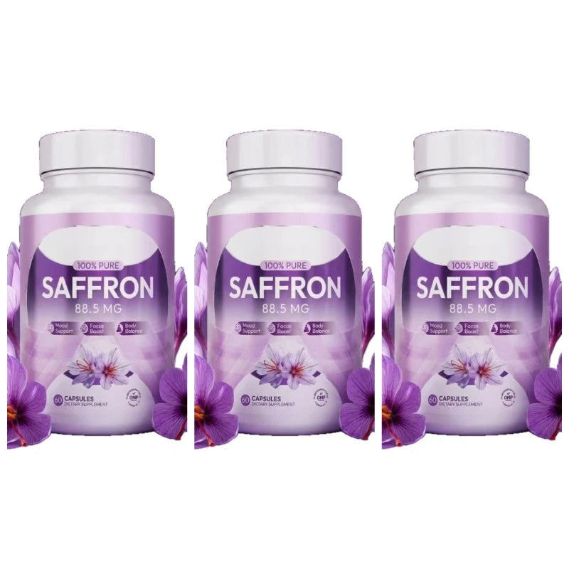 100% Saffron Capsules 88.5mg Crocus Sativus L Flower Extract with Crocin Safranal Natural Plant Extract Daily Health Supplement