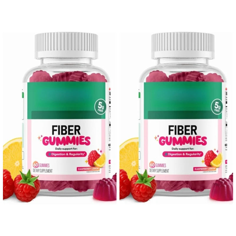 Fiber Gummies for Digestive Health and Regularity - Raspberry Lemon Flavor Natural Chicory Root Prebiotic Fiber - Daily Gummy