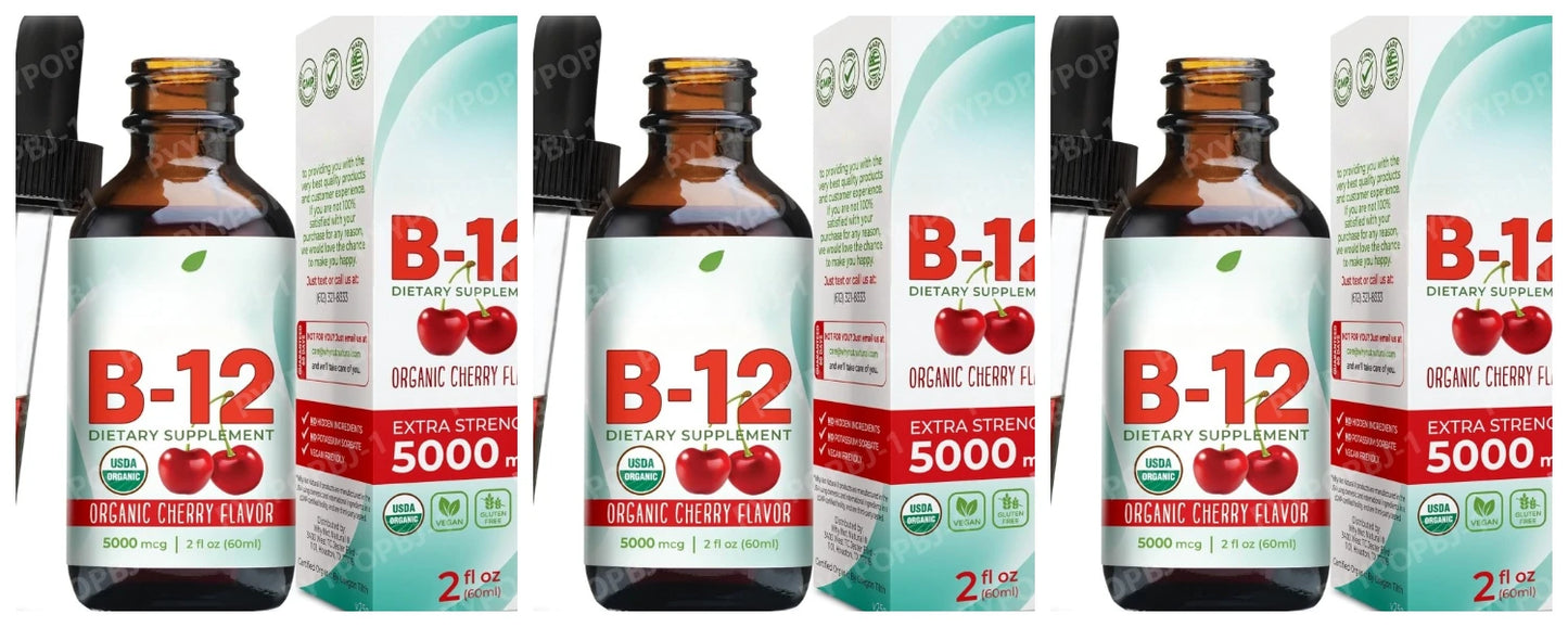 Vitamin B12 Liquid 5000mcg Drops Cherry Flavor Methylcobalamin Sublingual Drops Vegan Sugar Free Health Dietary Supplement 60ml