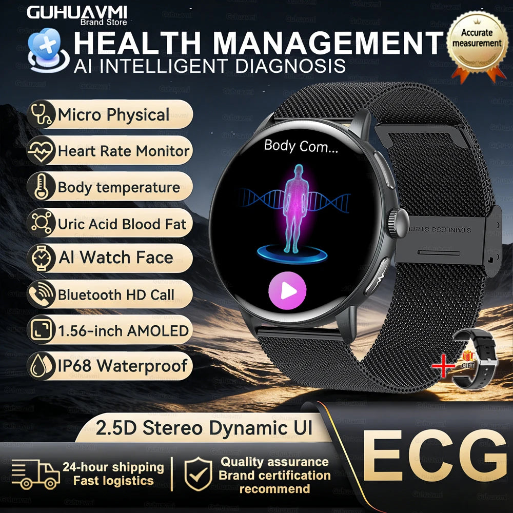 2026 New Body Analysis Health Smart Watch Blood oxygen Pressure Body Fat ECG+PPG Call AI Voice Assistant Smart Watch Men Women