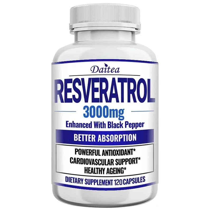 Resveratrol 3000mg Capsules, Maximum Strength Antioxidant, Supports Heart, Brain, Immune, Joint Health & Anti-Aging, Gluten-Free