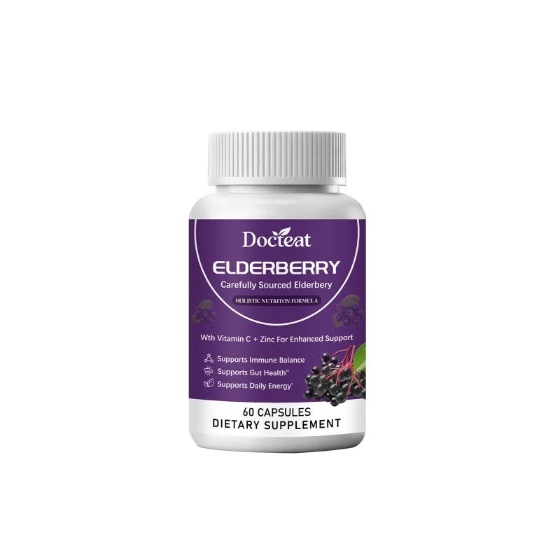 Elderberry Capsule Supplement Contain Elderberry Extract,vitaminC and Zinc Support Intestinal Health & Daily Energy Intake 60pcs