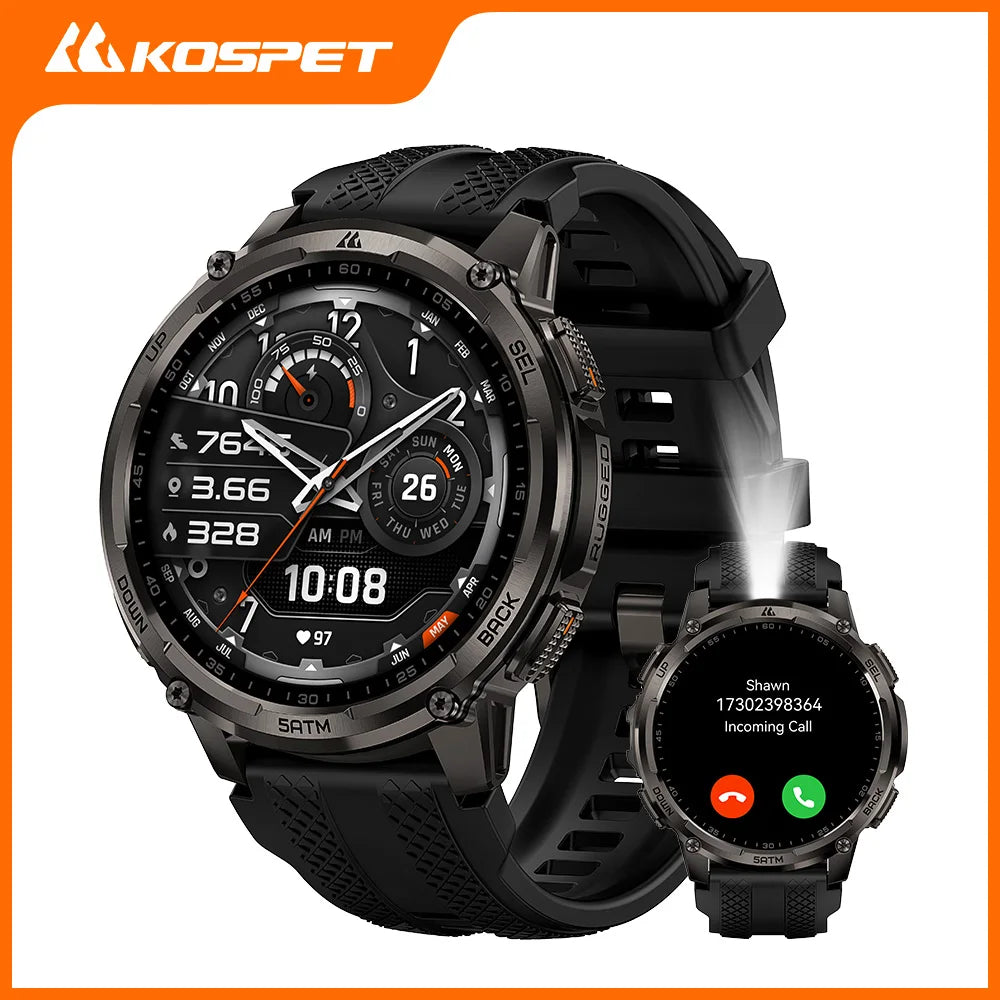 KOSPET TANK T4C Smartwatch Men’s Outdoor Rugged Watch with Flashlight Dual‑Band GPS 50M Waterproof Fitness & Health Tracker