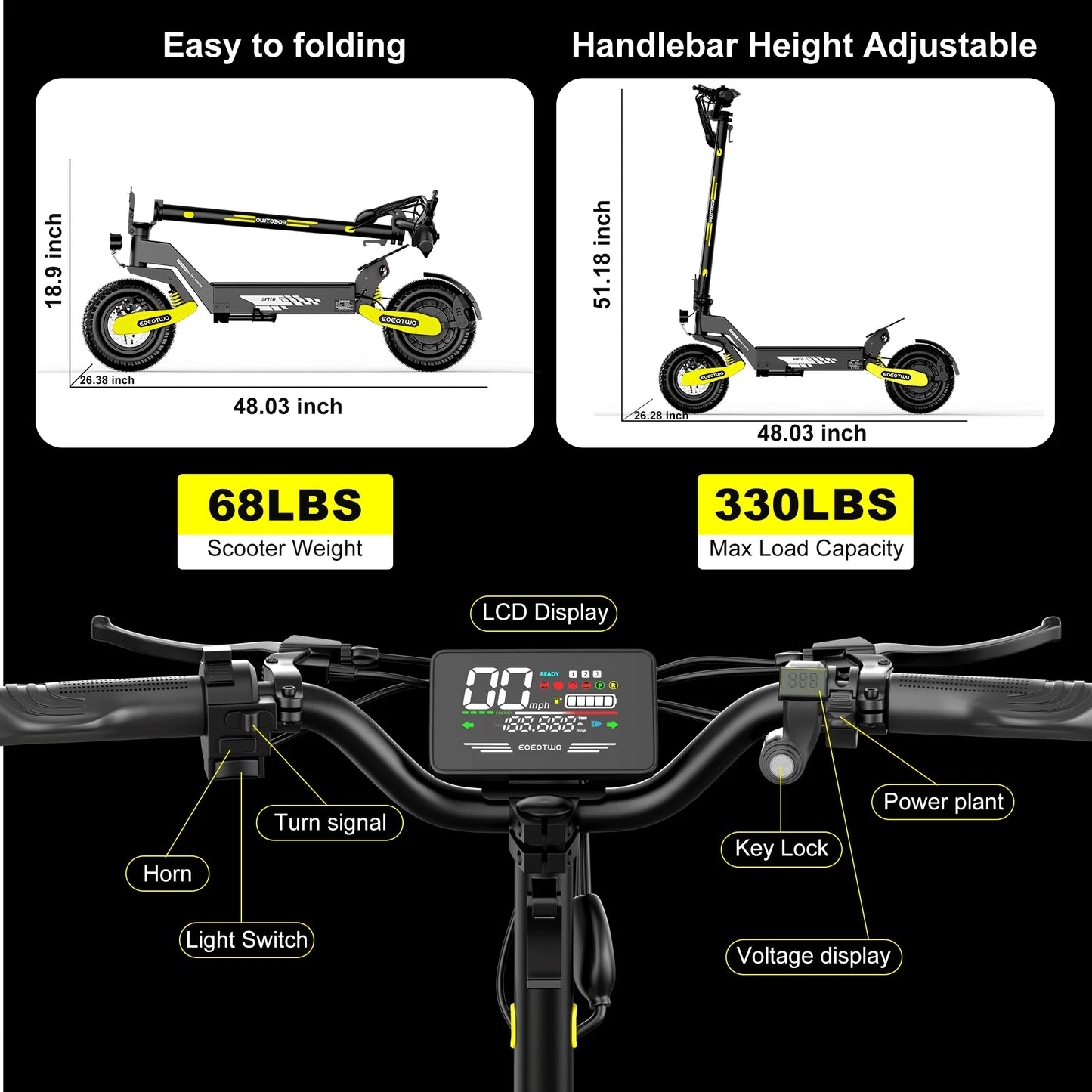 EOEOTWO 1200W Off Road Electric Scooter For Adults 48V