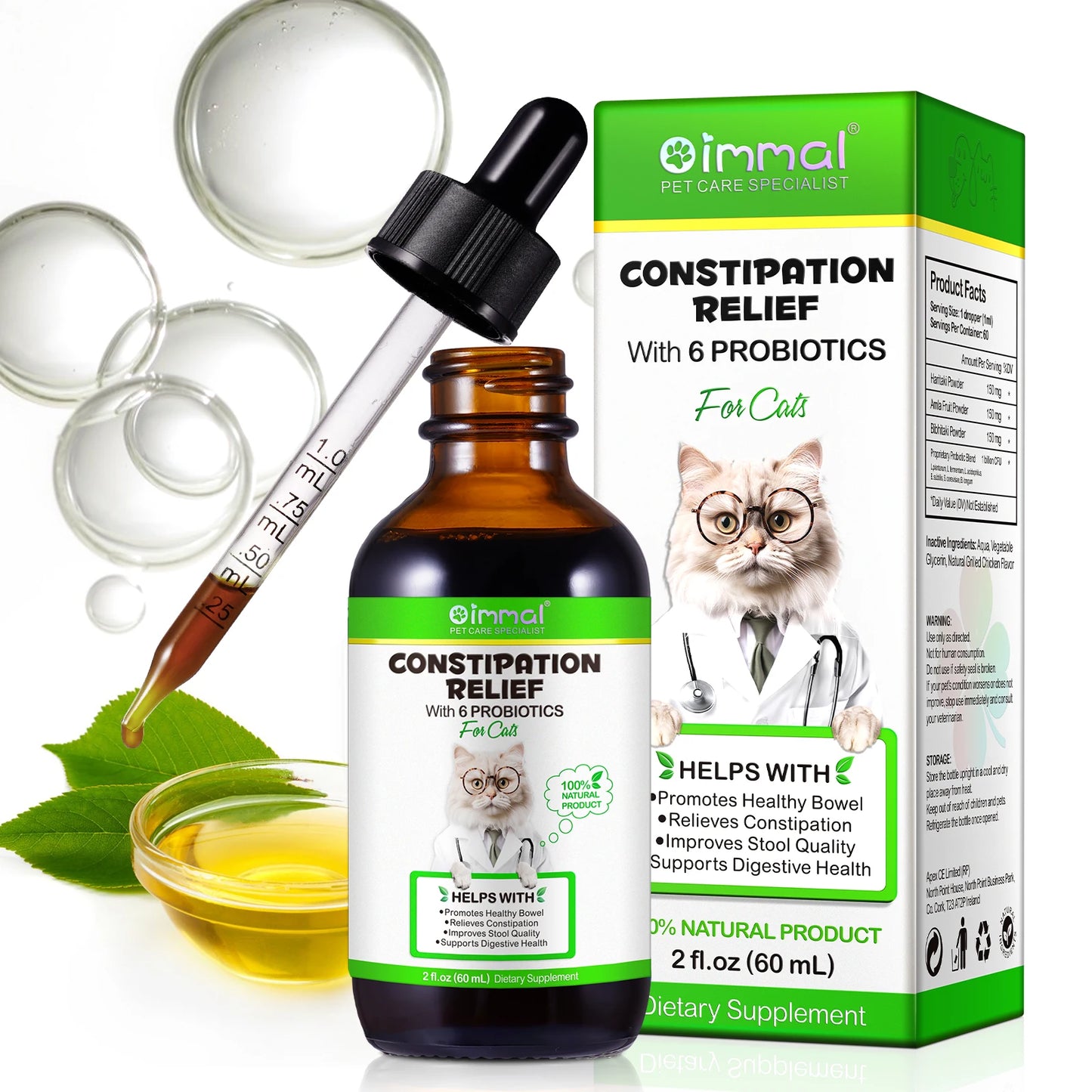Cat Laxative Constipation Relief Support with 6 Probiotics Promotes Healthy Bowel Improve Stool Quality Support Digestive Health