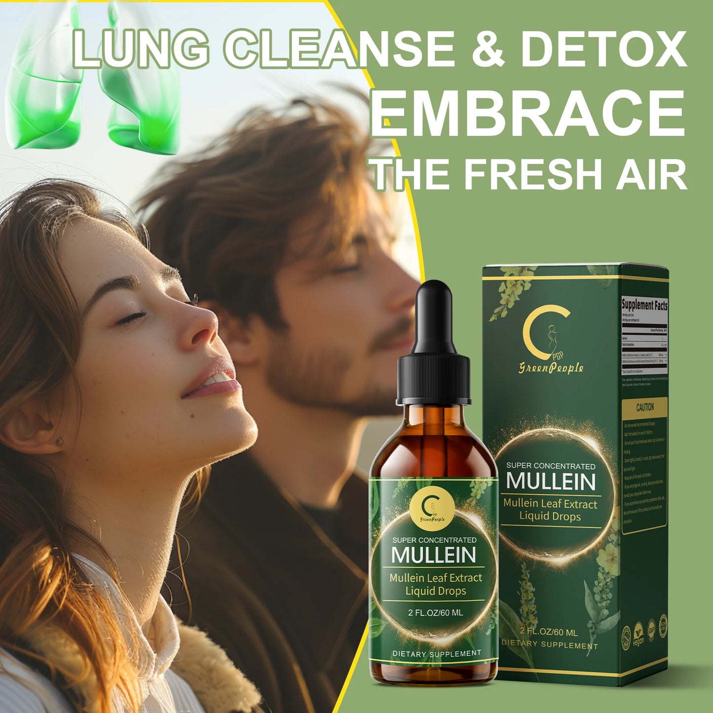 GPGP Greenpeople 60ML Mullein Drops for Lungs Health ,Lung Detox & Cleanse, Support for Respiratory, Immune, Digestive System