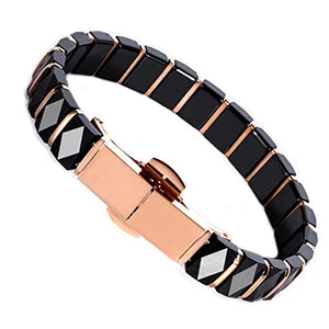 Rose Gold Plating Health Ceramic Bracelet Full Germanium Bracelet For Women Stainless Steel Bracelet & Bangles With Watch Clasp