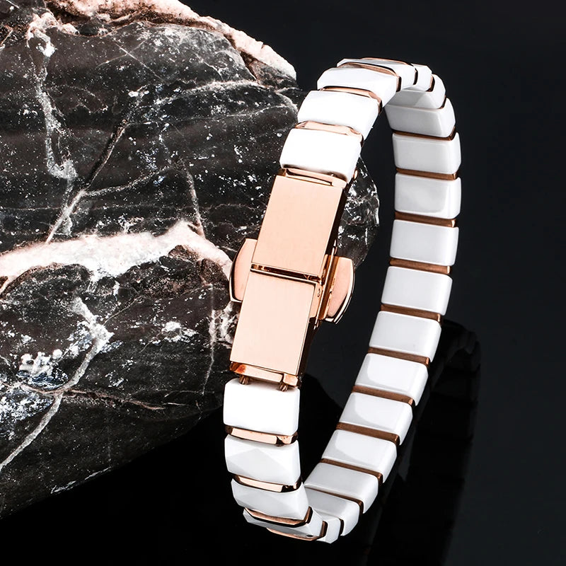 Rose Gold Plating Health Ceramic Bracelet Full Germanium Bracelet For Women Stainless Steel Bracelet & Bangles With Watch Clasp