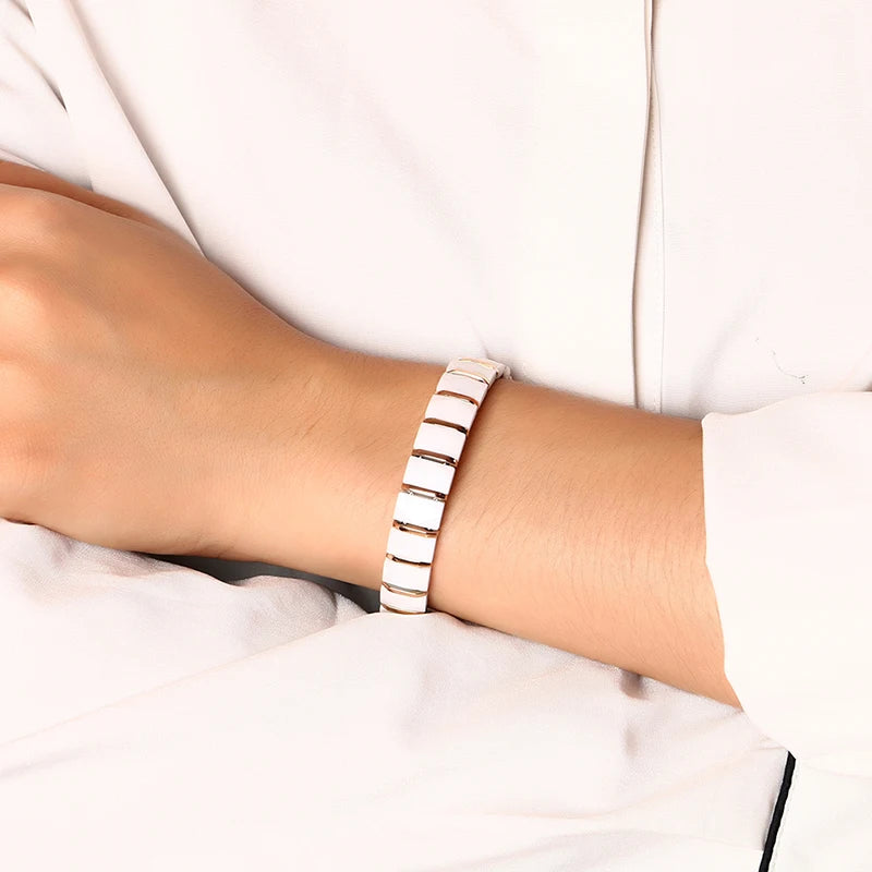 Rose Gold Plating Health Ceramic Bracelet Full Germanium Bracelet For Women Stainless Steel Bracelet & Bangles With Watch Clasp