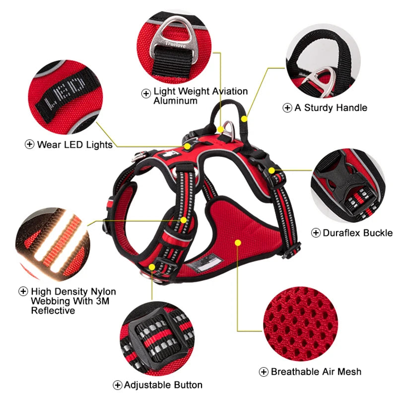 TRUELOVE Reflective Nylon Dog Harness No Pull Adjustable All Breeds