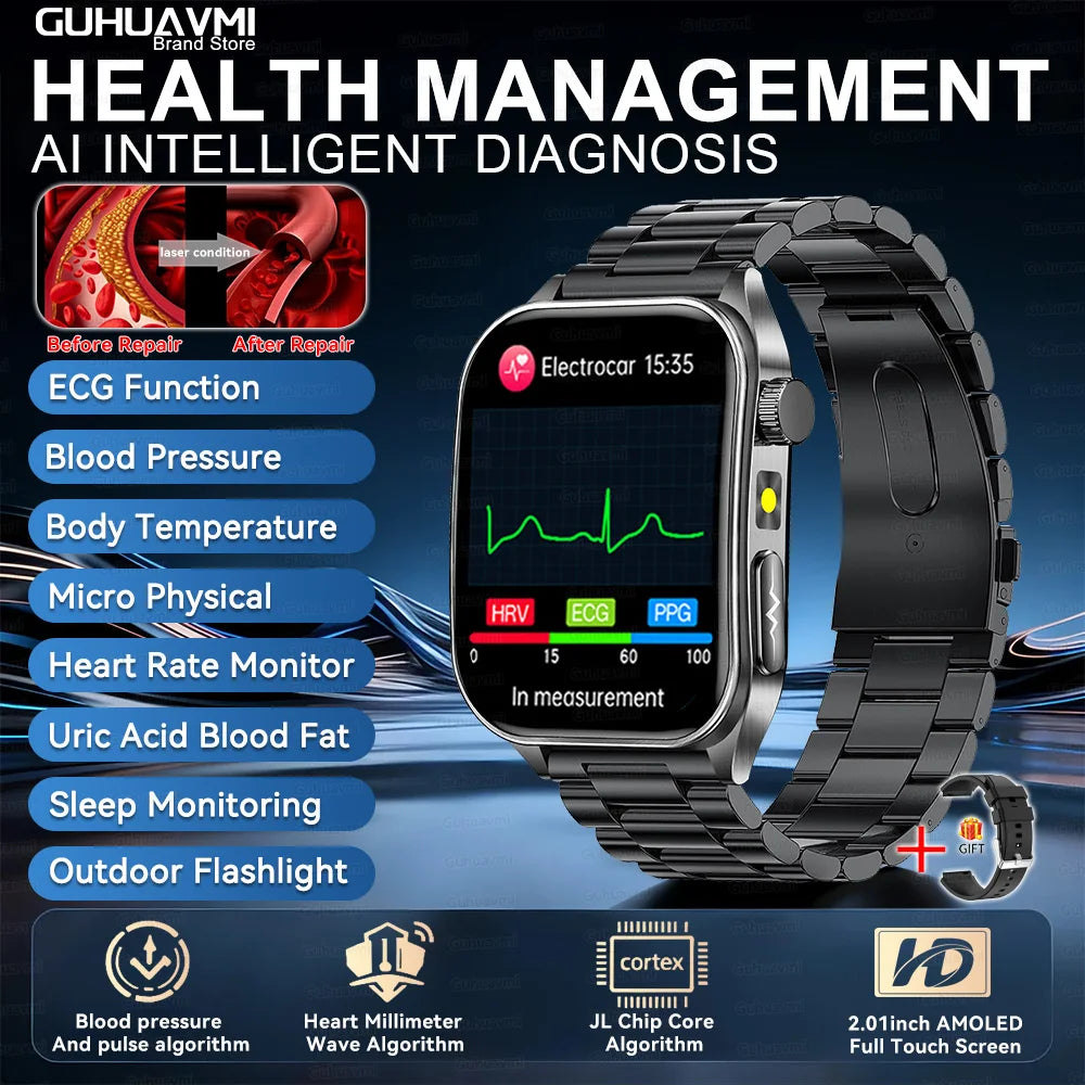 2026New ECG Monitoring Smart Watch 1.95-inch AMOLED Screen Dual-Probe Laser Health Bluetooth Call Waterproof Sports Smartwatches
