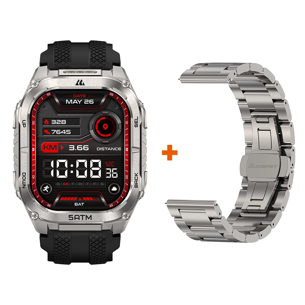 KOSPET TANK M4C Advanced GPS Smartwatch for Men MIL-STD-810H Tough 5ATM Waterproof Integrated Flashlight & Health Tracking