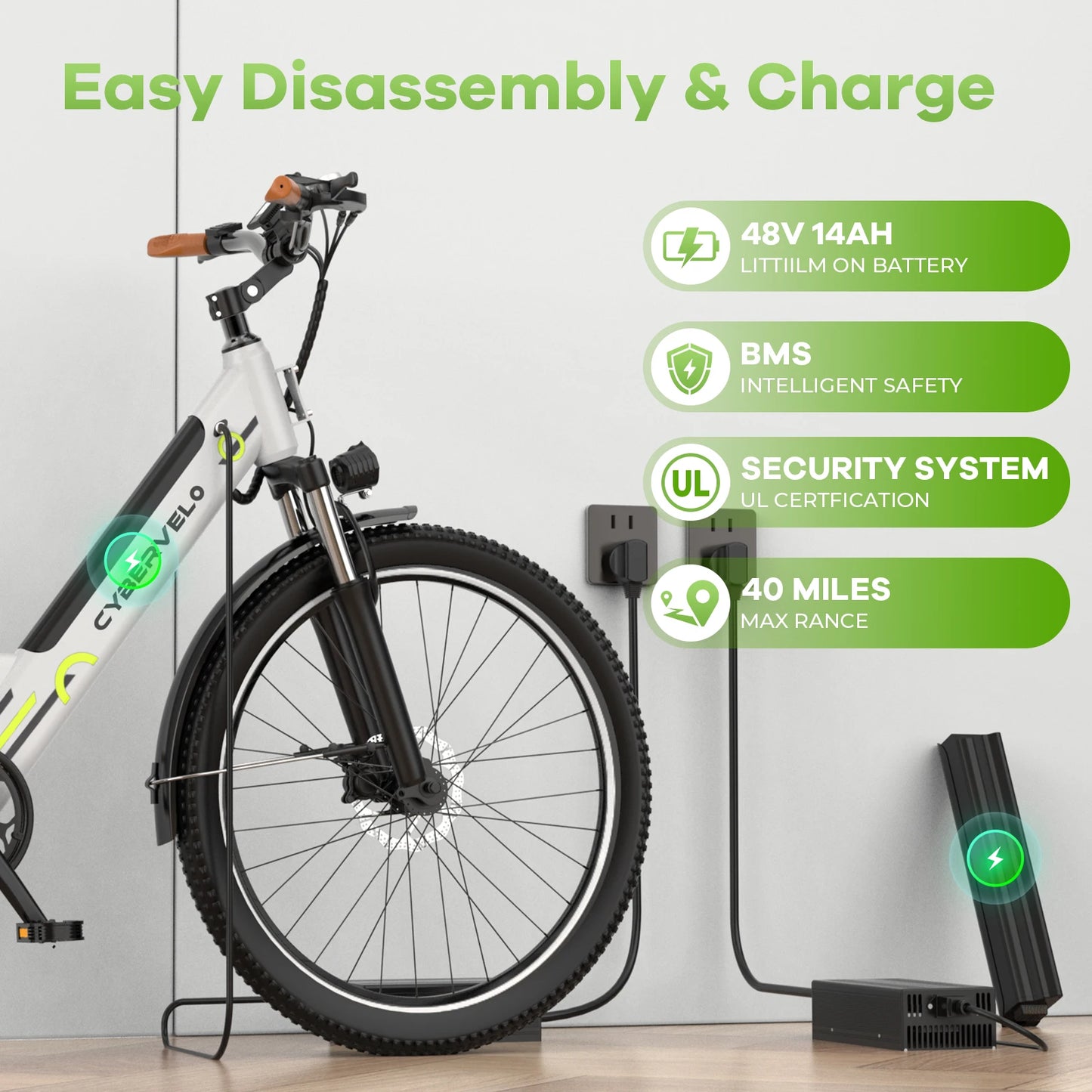 CYBERVELO EK2 1000W Electric Bike With Removable Battery