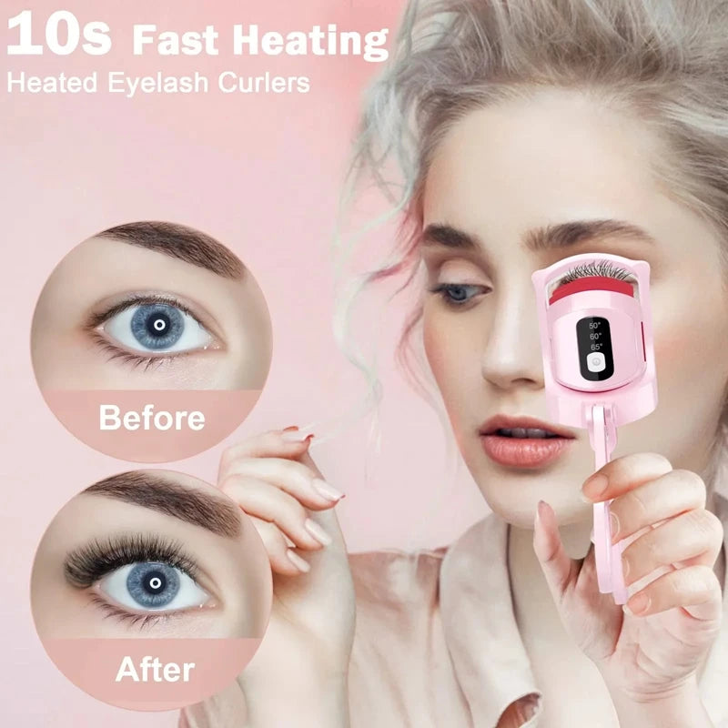 USB Rechargeable Heated Eyelash Curler with LCD Display Portable Makeup Tool Beauty and Health