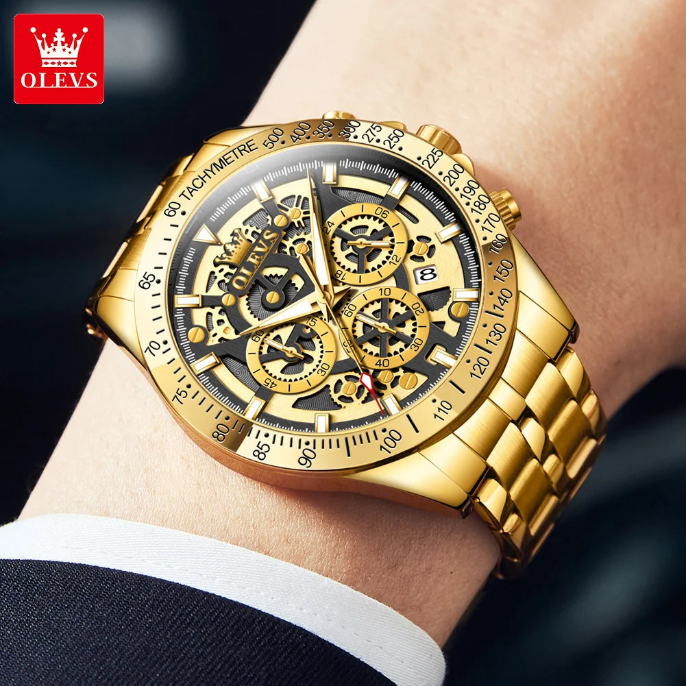 OLEVS Luxury Skeleton Chronograph Stainless Steel Watch