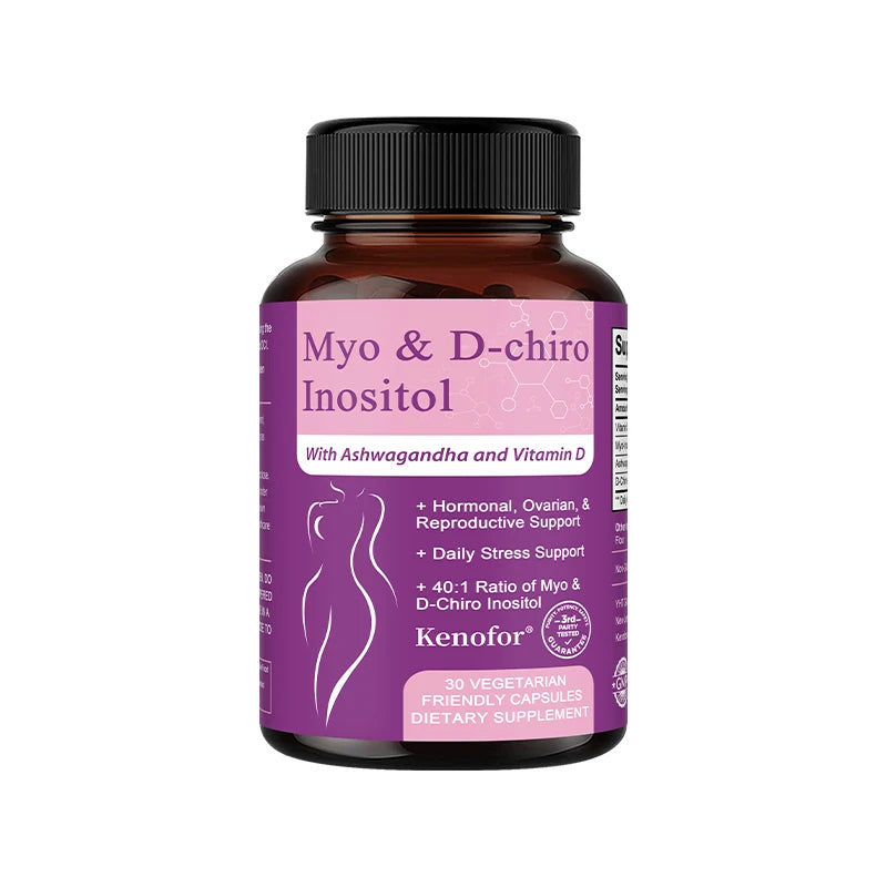 Inositol & Ashwagandha Capsules, Myo-Inositol with Vitamin D3, Ovarian & Hormone Balance, Nerve Health & Blood Sugar Support