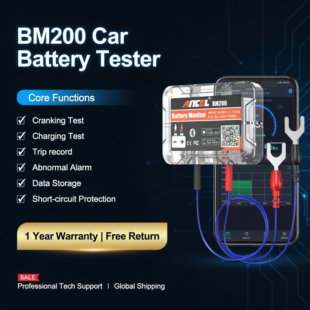ANCEL BM200 12V Car Motorcycle Battery Tester Monitor Wireless Bluetooth SOH SOC LED Display Health Analyzer Android iOS Tools