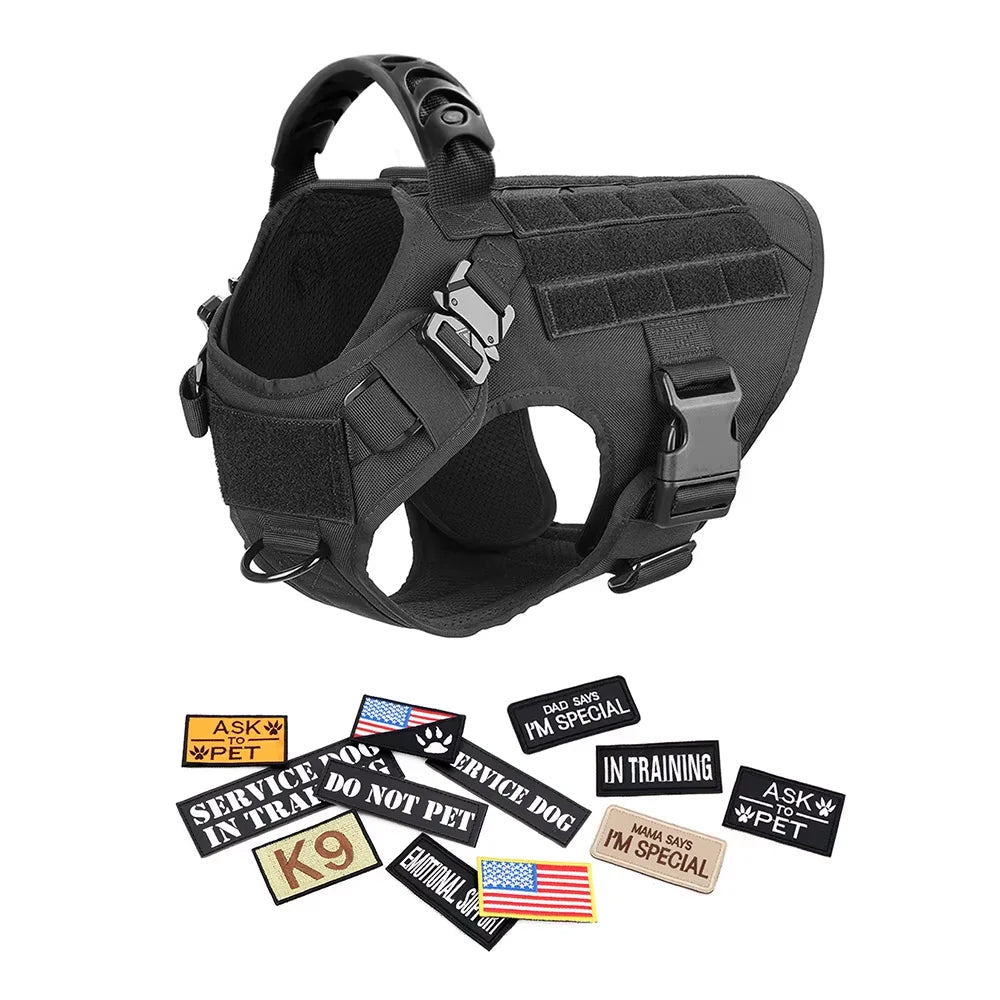 Military Grade Dog Harness Vest With Leash And Patches Set