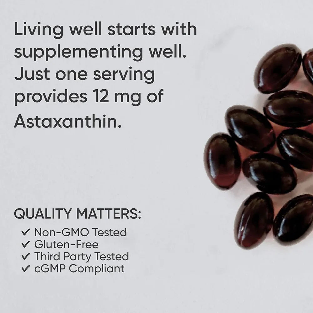 Astaxanthin 12mg, Premium Astaxanthin Antioxidant Supplements | Supports Eye, Joint, Internal Circulation, Skin Health | Tanning