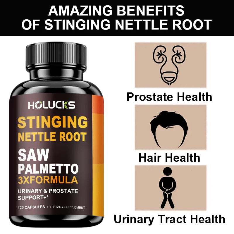 Stinging Nettle Root & Saw Palmetto Capsules, Help Promote Prostate Health, Hair Growth, Urinary Tract Support, Premium Formula