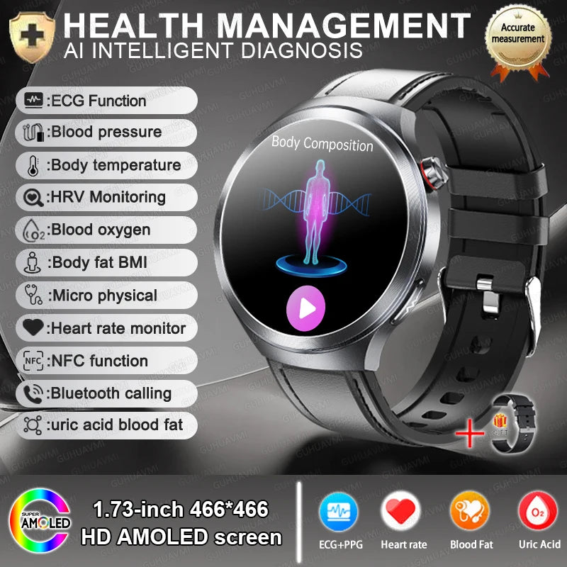 Smart Watch ECG Blood Oxygen BP Health Tracking Sapphire Screen