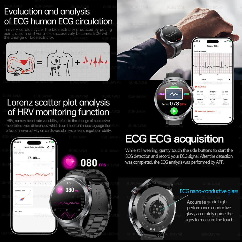 Smart Watch ECG Blood Oxygen BP Health Tracking Sapphire Screen