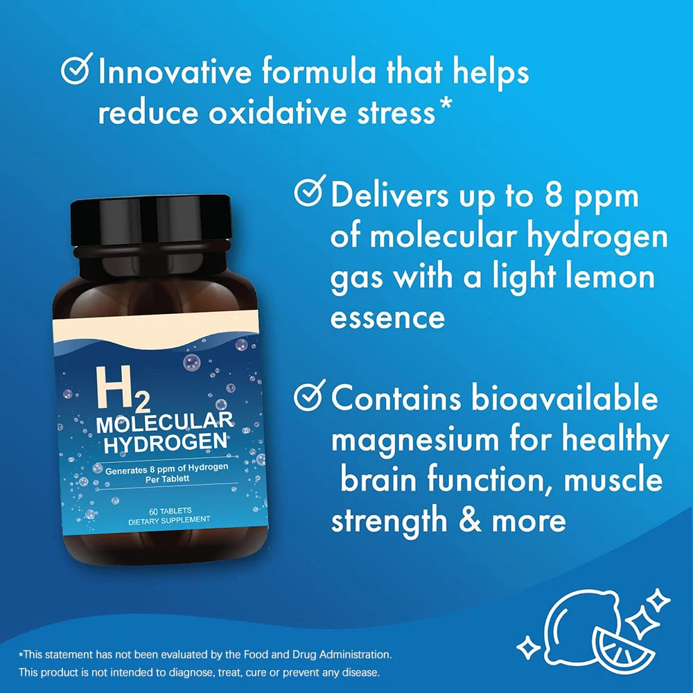 H2 Molecular Hydrogen - Hydrogen Water Tablets with Magnesium - Supports Energy, Brain, & Cognitive Health - 60 Tablet