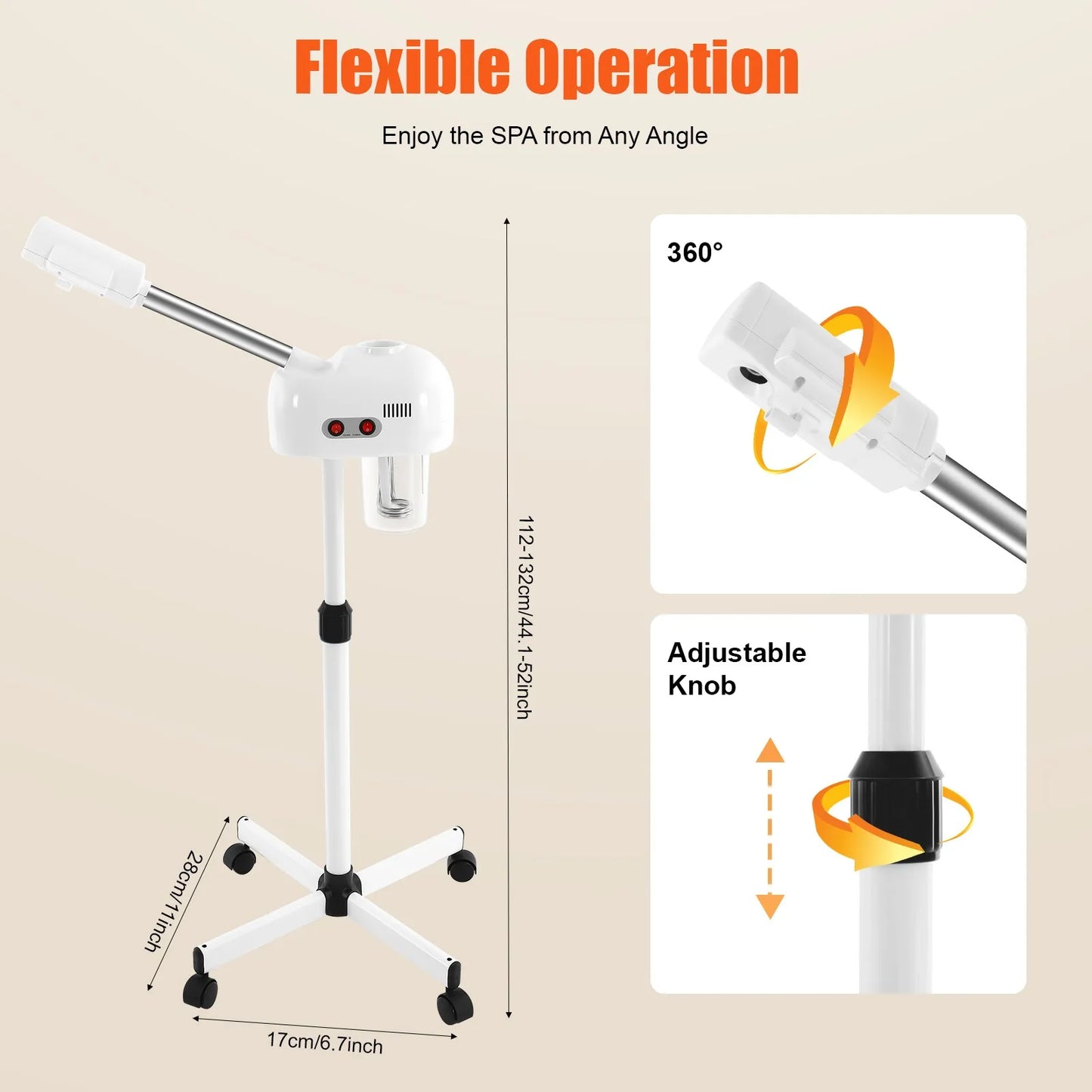 Ozone Facial Steamer On Wheels With Adjustable Height Rotatable Nozzle
