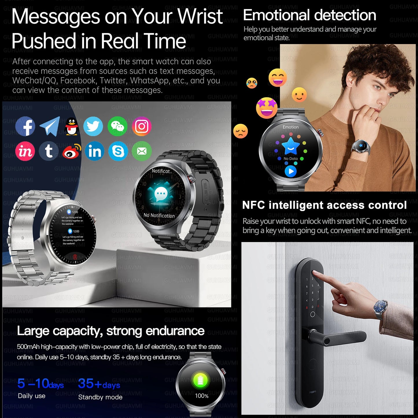 Smart Watch ECG Blood Oxygen BP Health Tracking Sapphire Screen