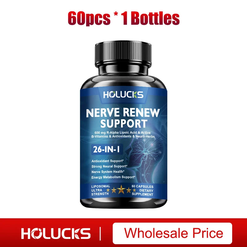 Nerve Renew Support Supplement, Alpha Lipoic Acid, Support Nervous System, Relieve Stress, Promotes Brain Function, Boost Energy
