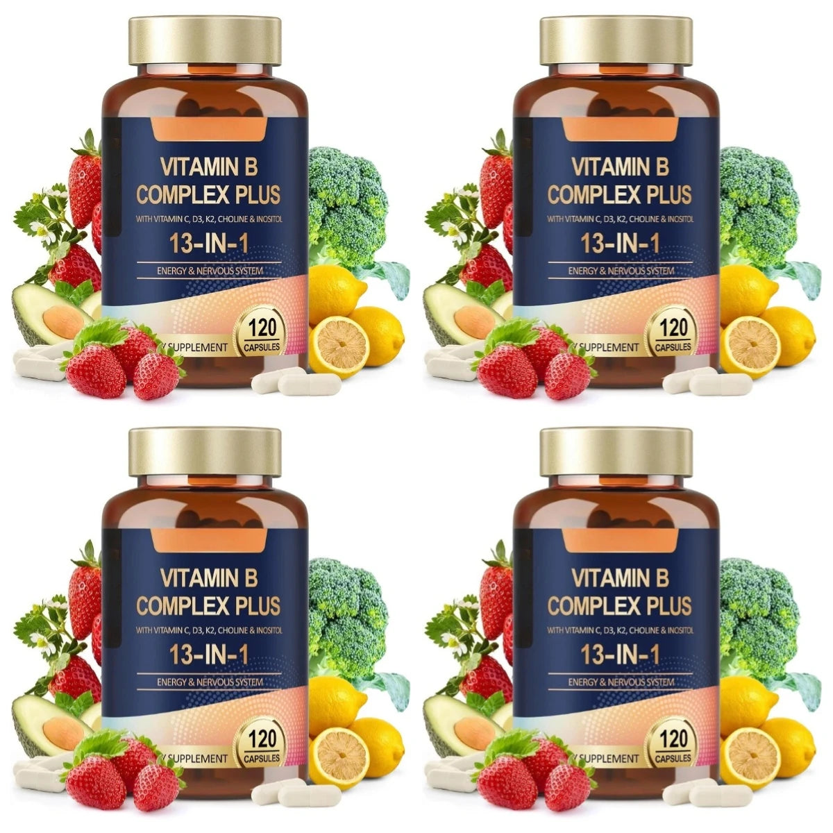 Vitamin B Complex Plus13-in-1 120Vegan Capsules Energy Support Immune Health Nerve Function Skin Wellness Antioxidant Supplement