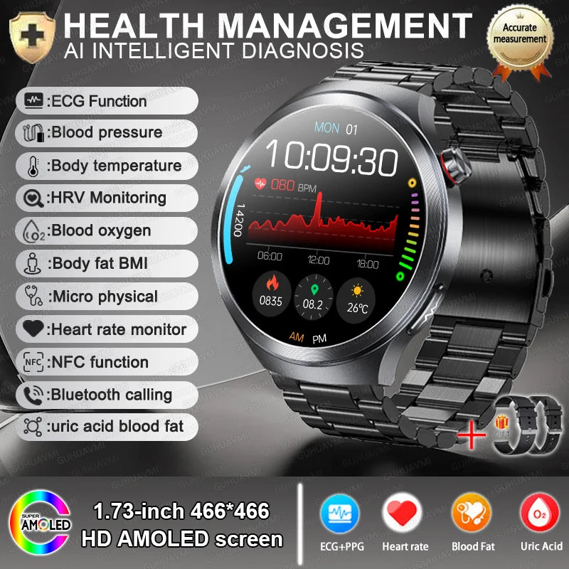Smart Watch ECG Blood Oxygen BP Health Tracking Sapphire Screen