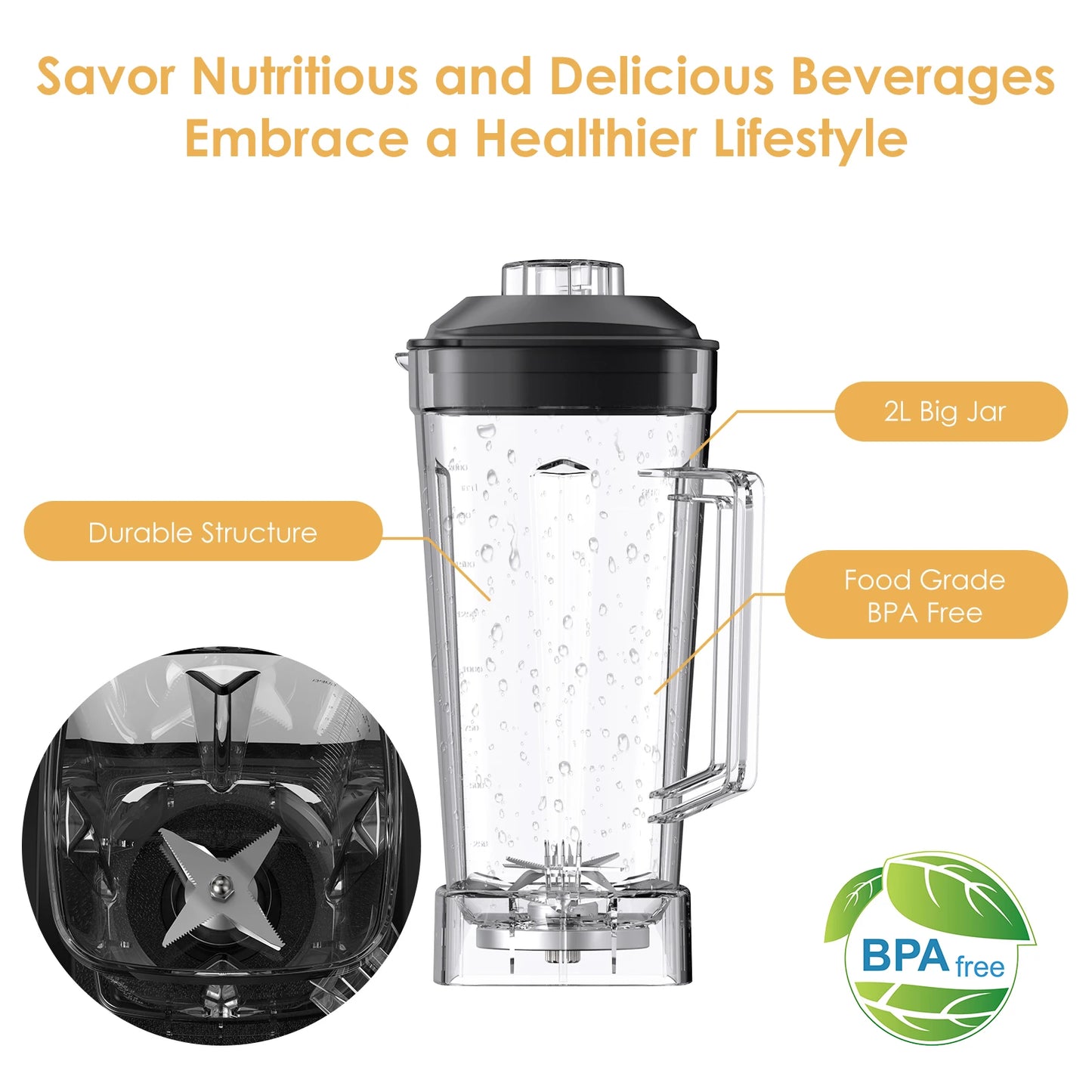 Biolomix BPA Free 2200W Heavy Duty Blender Mixer Juicer Food Processor