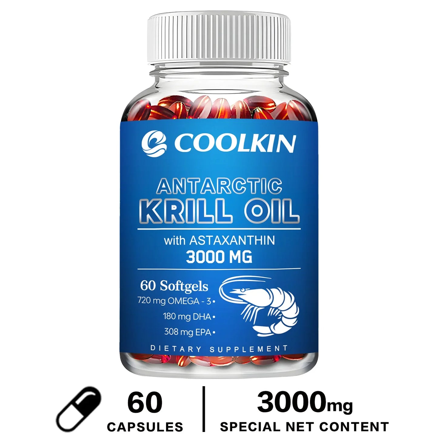 Antarctic Krill Oil Supplement - Promotes Skin, Bone and Joint Health and Supports Blood Flow