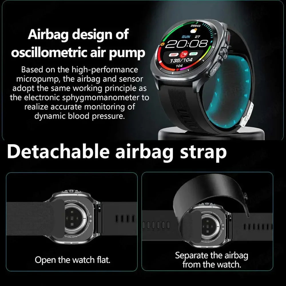 2025 New Airbag Smart Watch men True Blood Pressure air Pump Uric Acid Blood Lipids health watch Bluetooth call watch waterproof