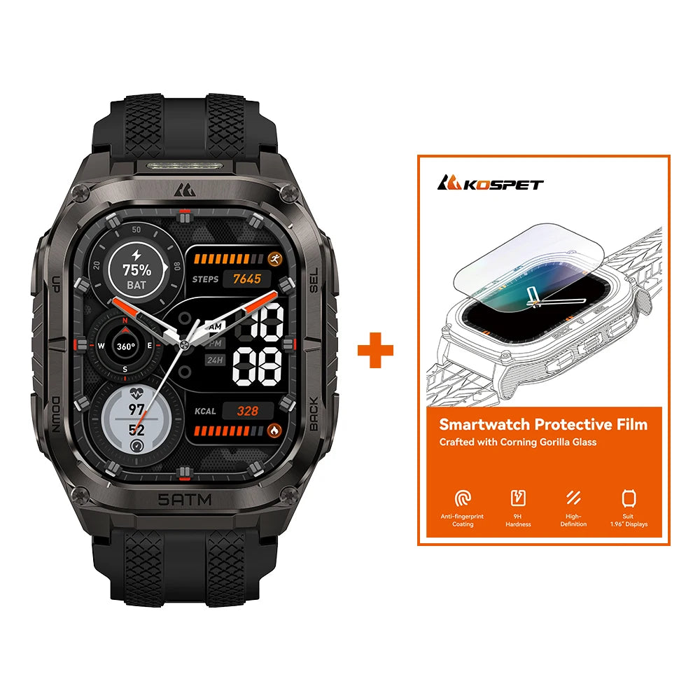KOSPET TANK M4C Advanced GPS Smartwatch for Men MIL-STD-810H Tough 5ATM Waterproof Integrated Flashlight & Health Tracking
