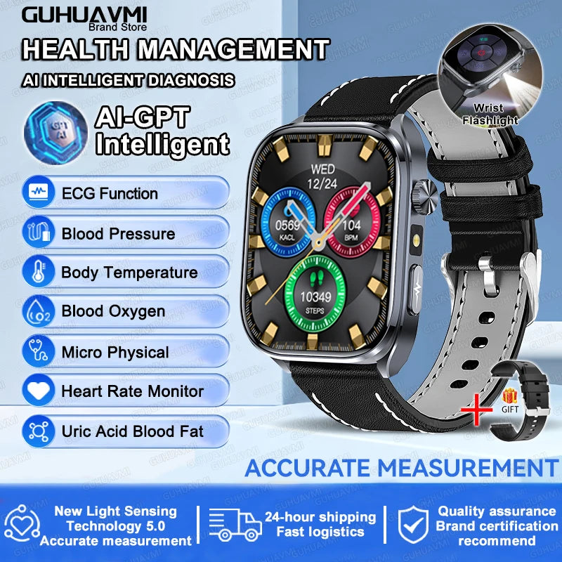 2026 New AI Health Care Accurate detection ECG SmartWatch Blood Pressure lipids Uric Acid Analysis Bluetooth Call Smart Watches