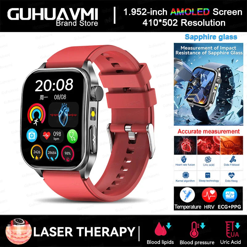2026New Health Smartwatch 650nm Laser Therapy Men ECG Blood Pressure Lipid Uric Acid Bluetooth Call For Android IOS Smart Watch